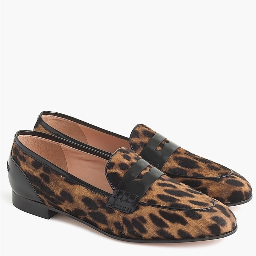 J.Crew Academy penny loafers in leopard calf hair